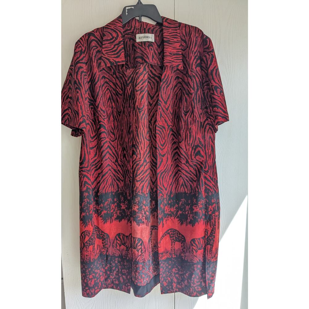 Studio I Women's Red & Black African Safari Open Front Cardigan Size 1X